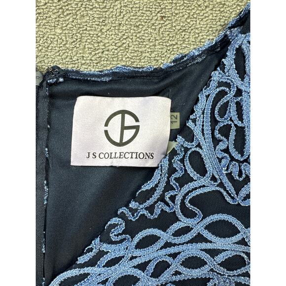 JS Collection Dress Soutache Trimmed Sheath Blue Cocktail Knee Length Size 12 - Picture 4 of 7